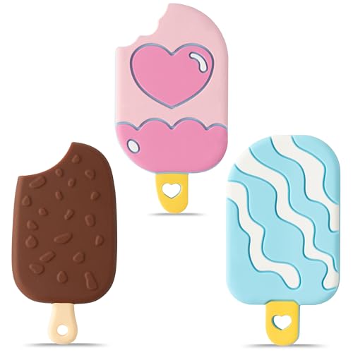 Image of 3Pcs Summer Silicone Teether Toy for Babies, Ice Cream Teething Toys