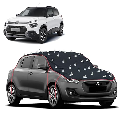 Image of Dog Protection Spike Car Cover for Citroen C3 Bonnet to Roof Easy Installation with 4 Elastic Hook Strap | Anti-Scratch Soft Cotton Inner | Complete Protection from Street Dogs & Monkeys