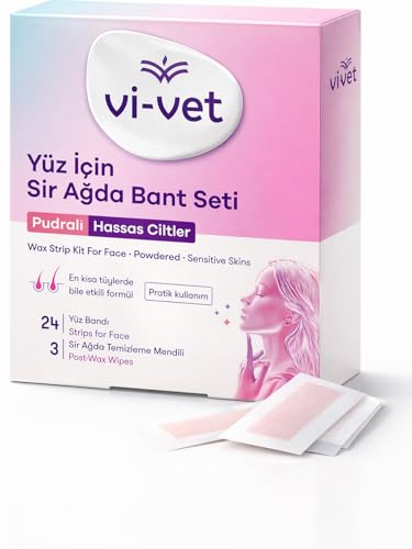 Pudralı yüz sir ağda bandı seti, 24 yüz bandı ve 3 temizleme mendili