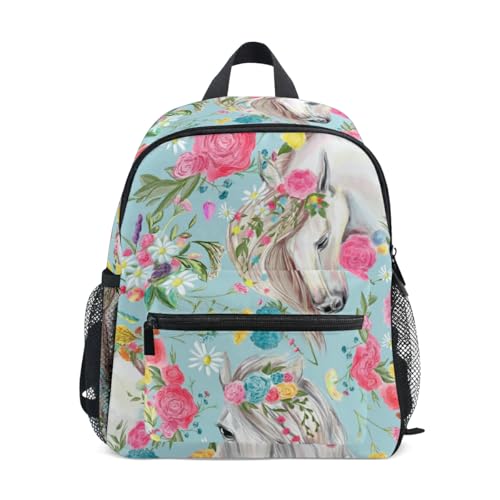 Horse And Flower Toddler Backpack Preschool Backpack Travel Bag for 3-8 Years Baby Girl Boy