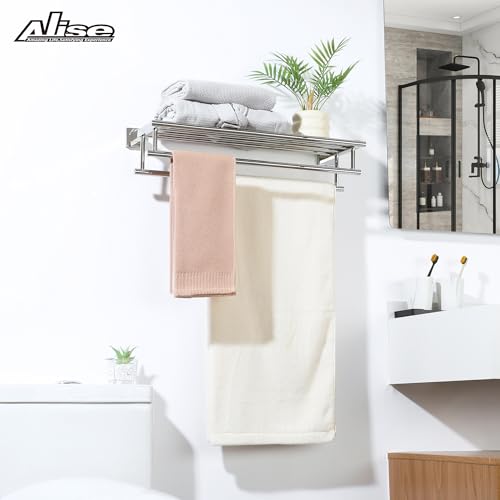 Alise Towel Rack,Towel Holder Towel Shelf with Double Towel Bars for Bathroom Lavatory,24 Inch SUS 304 Stainless Steel Wall Mount Towel Hanger,Polished Chrome