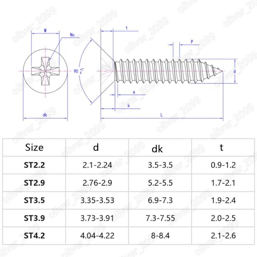 Tornillos autorroscantes avellanados Phillips acero 316 M2.9x9.5mm miniatura 5