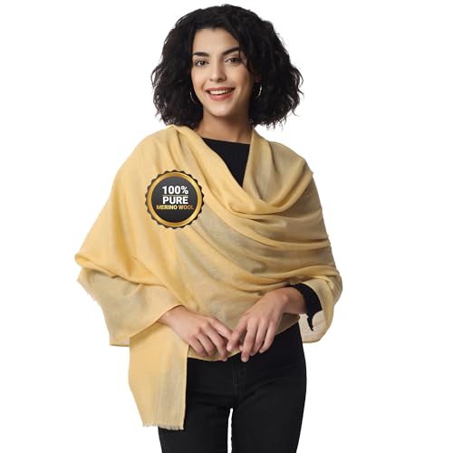 PASHWRAP Ultra-Thin Merino Wool Scarf Soft & Warm Featherlight Cozy Luxurious Shawl For Women Perfect For Travel Everyday Use Wedding Party Gift Pack of 1 (Daffodil)