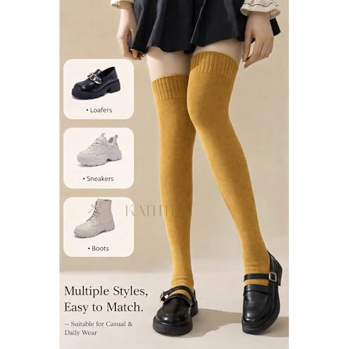 Image of Kaththai Wool Warm Thigh High Socks for Women | Soft & Breathable Knit Thermal Leg Warmers | Versatile Multi-Way Wear, Knee-Length | Winter & Fall Essential