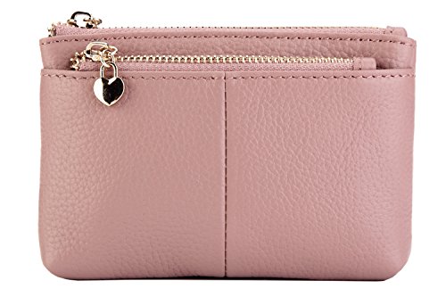 Zooeass Coin Purse Women Genuine Leather Zip Mini Purse With Key Ring Triple Zipper Card Holder Wallet (Pink) #TOP16
