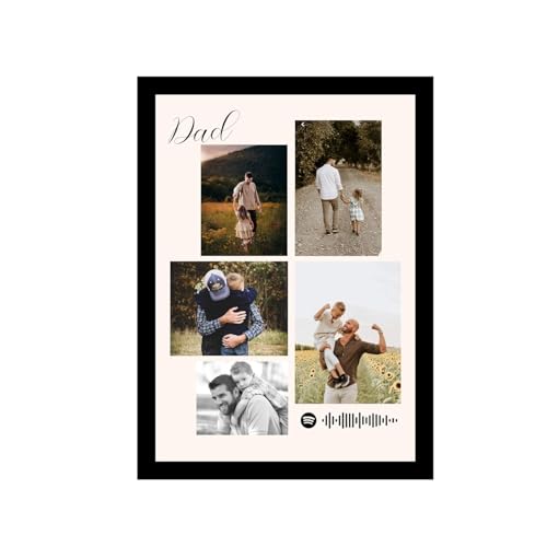 Image of Customized Fathers Day Gift for your DAD with 5 Pictures Collage print along with Spotify Song Code, Photo Frame With Photo Upload, Fathers Day Birthday, and For Parents (9.2x12.6 Inch)