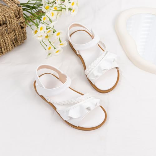 Toddler Girl Sandals Flower Summer Dress Shoes for Girl White Casual Flat Shoes for Toddler Girls, Comfortable, Non-slip Sole2