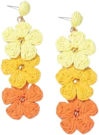 Raffia Flower Earrings Bohemian Lightweight Woven Straw Wicker Lafite Earrings Boho Summer Beach Jewelry Gifts for Women - Image 3