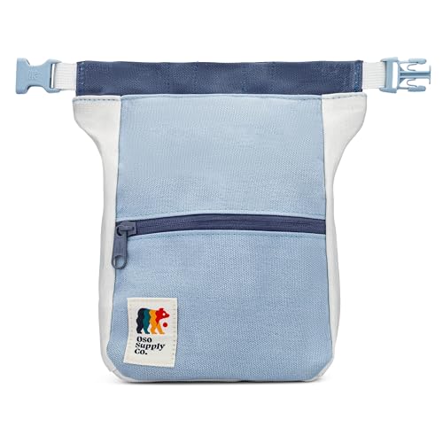 Oso Supply Co - Kulshan Bouldering Bucket Large Size Chalk Bag for Rock Climbing Chalk Pot with Magnetic Roll Down Closure Brush Loop Zippered Pockets for Climbers (Glacier Blue)