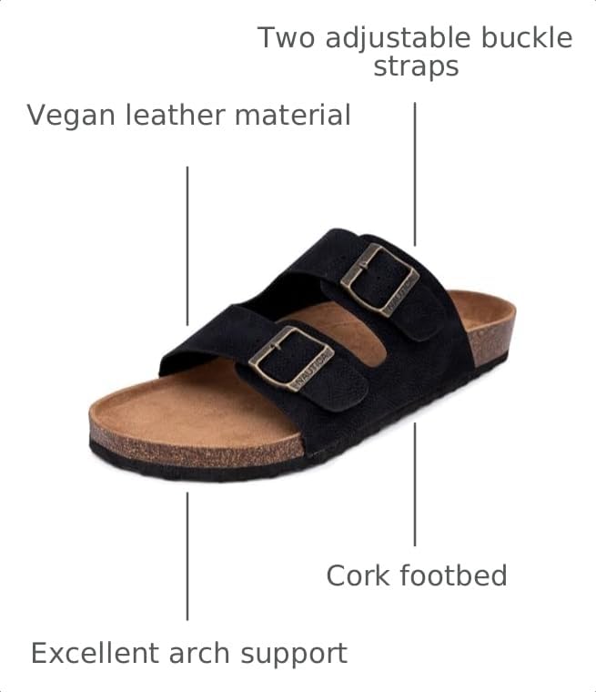 Image of Nautica Men's Sandals - Casual Slides with 2 Adjustable Buckle Straps and Cork Footbed for Ultimate Comfort and Style (Regular /Wide Width, Big Size)