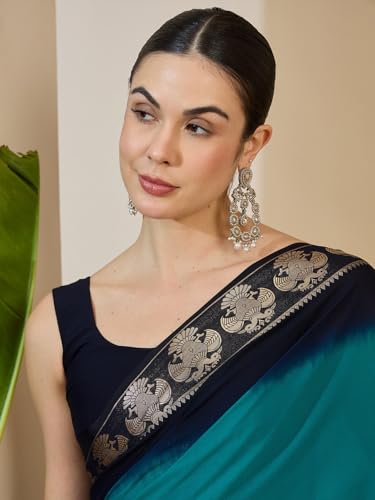 Image of AKHILAM Women's Mysore Silk Kanjivaram Pure Soft Ombre Print Saree With Unstitched Blouse Piece (73ALEKHA7301 NV Parent)