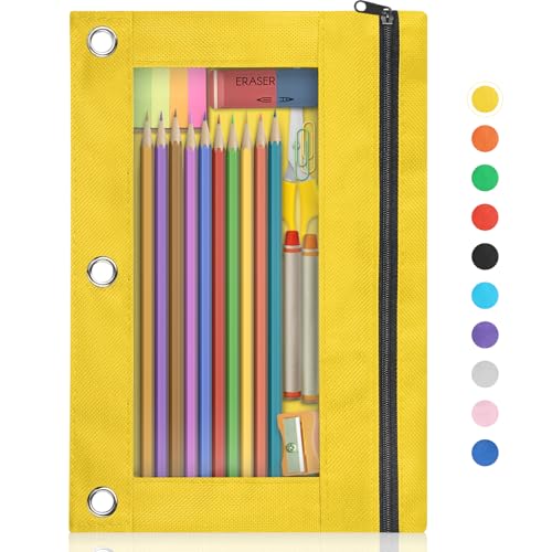 Image of Shemira Pencil Pouch for 3 Ring Binder, Binder Pencil Pouch with Smooth Zipper, Clear Window Pencil Case for Binder, Zipper Pencil Pouches, Big Capacity 3 Ring Binder Pencil Bag, Yellow