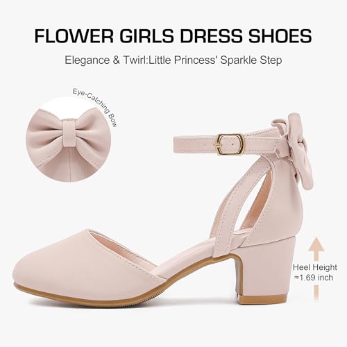 Image of Girls Heels Dress Shoes Flower Girl Pumps with Cute Bow Closed Toe | Princess Shoes,High Heels,Chunky Heel,Adjustable Buckles,Toddler,Little Girl,Big Kid,Wedding,Birthday Party,Formal,Pageant