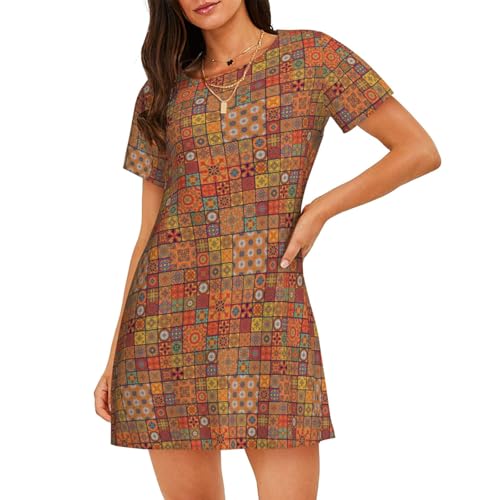 Robe de nuit à manches courtes pour femme vêtement de nuit léger géométrique