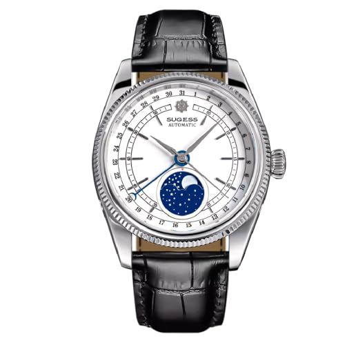 Montre Homme Automatique Seestern Sugess S452 en Acier et Cuir Noir Blanc