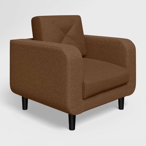 Image of Interio by Godrej Sofa Zompy Advance 1 Seater Fabric Sofa for Living Room, 3-Years Warranty, Solid Wood, Dark Brown