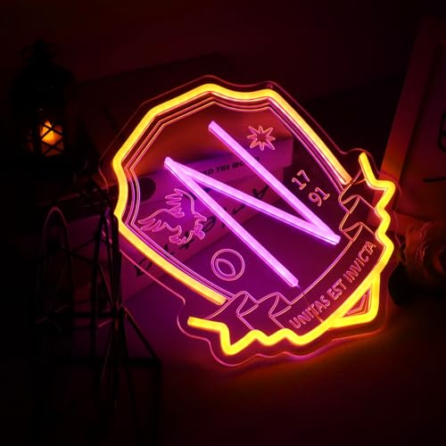 Image of Acadamy Purple 1791 Neon Signs for Wall Decor, 12*13 Inches, Unitas Est Invicta LED Lights with Dimmer Switch, Gothic School Emblem Neon Lights for Wodnesday Fans Gifts and Halloween Theme Party Decoration