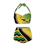 Sprowallow Traje de baño de dos piezas de cintura alta para mujer, traje de baño con cuello en V y correas frontales torcidas, Bandera de Jamaica 04, Large