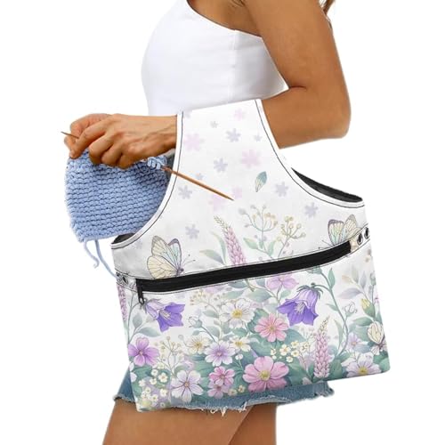 Image of ZUXONGSY Wildflower Knitting Bag Yarn Bags for Crocheting Butterfly Floral Yarn Storage Organizer for Crochet