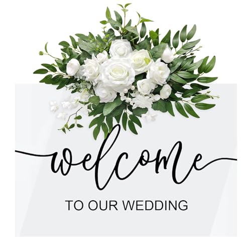 Roahosy Artificial Flower Swag, Wedding Sign Flowers White Rose Flower