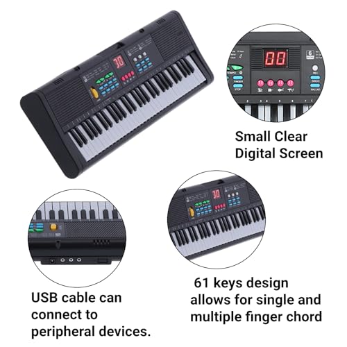 Teclado Piano 61 Teclas Teclado de Piano Digital con Micrófono Cable USB Altavoces Duales para Niños Principiantes