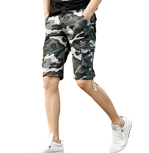Short cargo homme en coton bleu 29W avec plusieurs poches décontracté FULBHPRINT