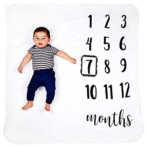 Image of HakoBaby Baby Monthly Milestone Blanket, Premium 265GSM Soft Flannel Fleece Large Photography Background Blanket for Baby Boys and Girls, Photo Prop for Newborn 1 to 12 Months, for Mom, 47”x47” Large