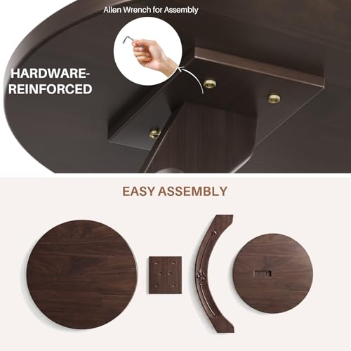 Image of Uniclinens C-Shaped Solid Wood Round End Table - Side Table for Couch, Sofa Tables Slide Under Couch for Living Room, Small Nightstand for Small Space, Dark Walnut