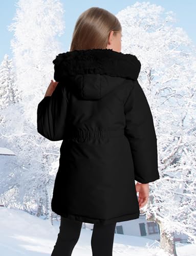 Happy Cherry Girls Winter Warm Thicken Jacket with Fleece Line Long Sleeve Coat Mid-Length Hooded Parka Jackets 3-11Y2