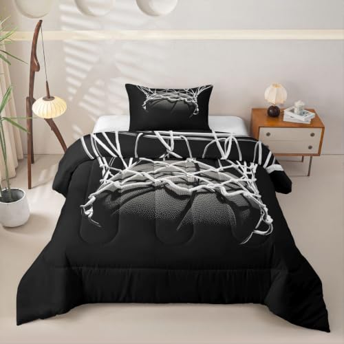 Image of Feelyou 3D Basketball Comforter Set Toddler Size Ball Pattern Bedding Set for Kids Boys Girls Sports Theme Duvet Quilt Bedroom Decor Microfiber 2 Pcs with 1 Pillow Case