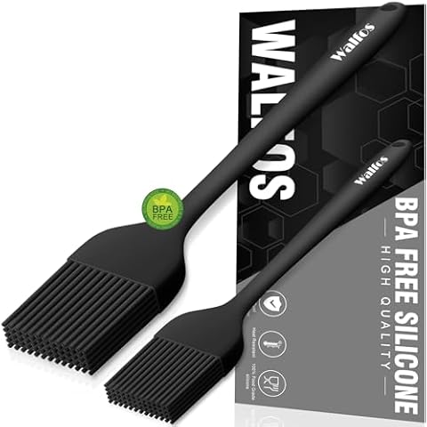 Walfos Silicone Basting Pastry Brush, Heat Resistant Pastry Brush Set, Strong Steel Core and One-Pieces Design, Perfect for BBQ Grill Baking Kitchen Cooking, BPA Free and Dishwasher Safe (2 Pcs) Cover
