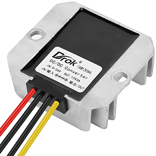 Image of DROK Boost Buck Converter 9V-36V to 12V 3A 36W Aluminium Shell Waterproof Auto Step Up Down Voltage Regulator 12V Volt Transformer for Car Audio Solar Power System LCD Television LED Display Screen