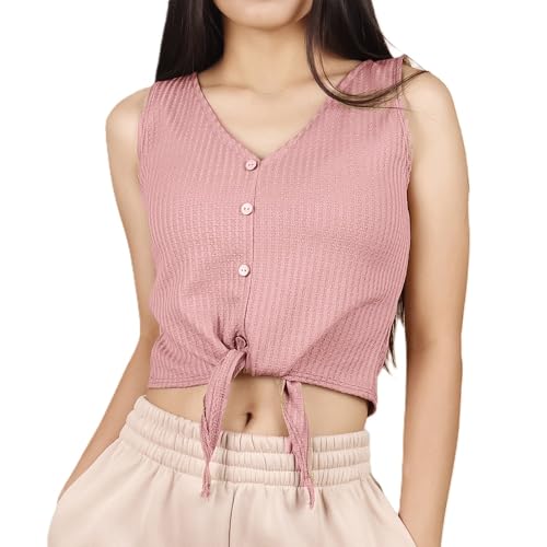 Image of Zilcon Women's Waffle 2025 Summer Causal Sexy Sleeveless Blouse V-Neck Twist Front Tee T-Shirt Crop Tops for Wome
