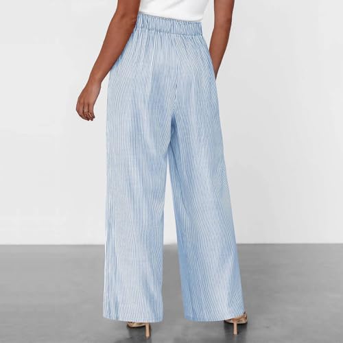 NATHGAM Wide Leg Pants Women Bow High Waist Vertical Stripe Business Office Trousers Loose Fit Flowy Summer Work Lounge Pants2