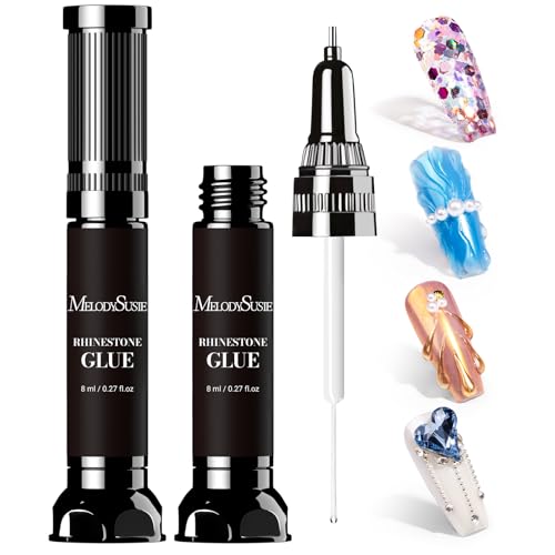 Image of MelodySusie 2Pcs Nail Rhinestone Glue, 3D Gel Nail Art Design Strong Adhesive Nail Gem Glue with Brush Pinpoint Nail Charms Gems Jewelry Decoration DIY Manicured at Home Cured Need