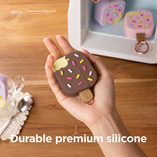 Image of elago Ice Cream Case Compatible with AirPods 3 Case Cover - Compatible with AirPods 3rd Generation, Carabiner Included, Supports Wireless Charging, Shock Resistant, Full Protection (Chocolate)