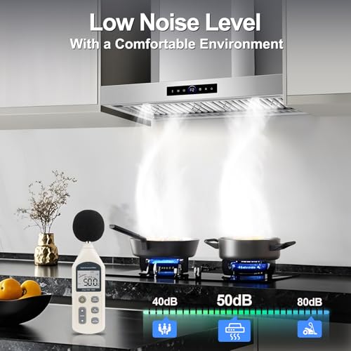 Image of 30 inch Wall Mount Range Hood, 1200 CFM with 4-Speed Gesture Sensing & Touch Control, Stainless Steel Ducted Kitchen Stove Vent Hoods with 2 LED Lights, Time Setting, Dishwasher-Safe Baffle Filters
