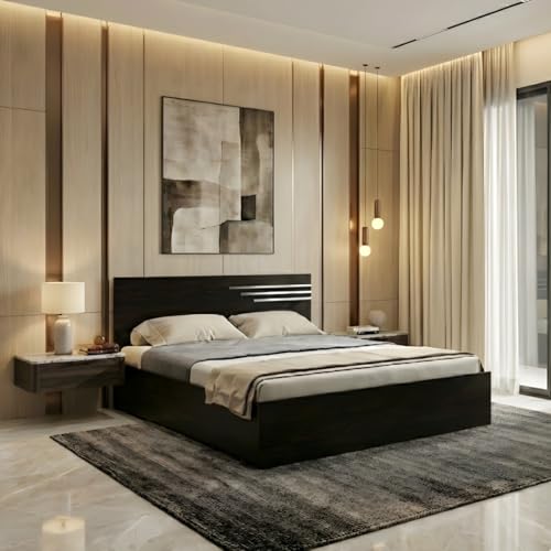Image of Bharat Lifestyle Amsterdam Engineered Wood Queen Bed Without Storage | Matte Finish | Double Bed for Bedroom & Living Room | Knock Down Delivery | 1 Year Warranty | 72x60 Inch Mattress Size