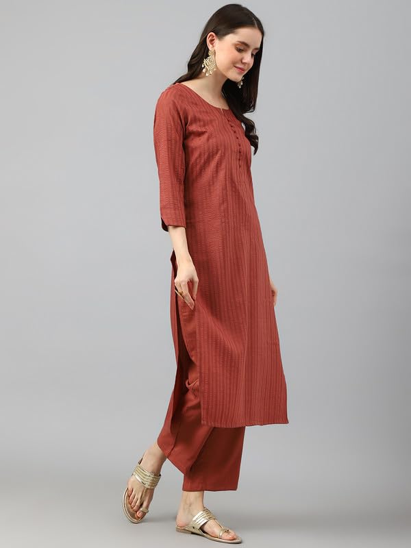 Image of Hritika Women's Cotton Blend Jacquard Woven Kurta with Palazzo Set HRKB0048