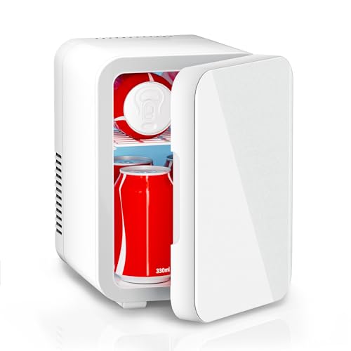 Image of ENANCAX Mini Fridge for Bedroom - Portable 4 Liter/6 Can Cooler & Warmer for Skincare, Cosmetics, Makeup, Medicine & Food - Small Refrigerator with AC/DC Power for Home, Car, Dorm & Office