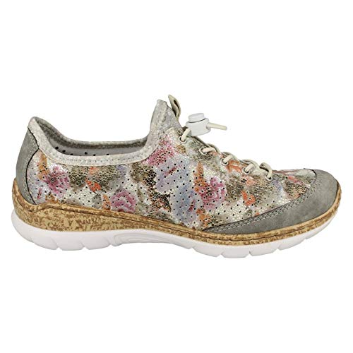 Image of Rieker N42V1 Nikita Women's Sneakers - Lightweight Walking Slip-On Sneakers with Floral Design, Elastic Bungee Lacing & Cushioned Durable Sole for Comfort