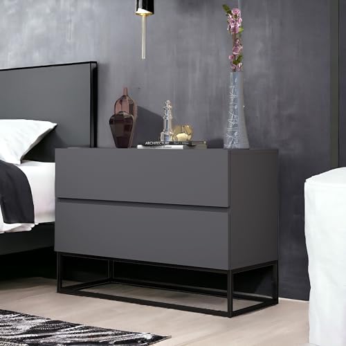 Mesa De Cabeceira Eros 60 cm Cinza/Preto Estilo Industrial Com Pés Em Ferro - Monumental Móveis