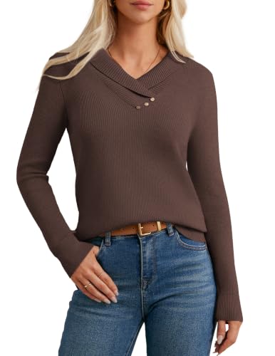 Image of GRACE KARIN Women Fall Long Sleeve V Neck Collar Knit Pullover Sweaters
