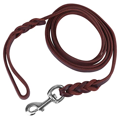 Guinzaglio per cani in pelle, cinturino in pelle con cinturino in corda di sicurezza per cani da compagnia(1.2m)
