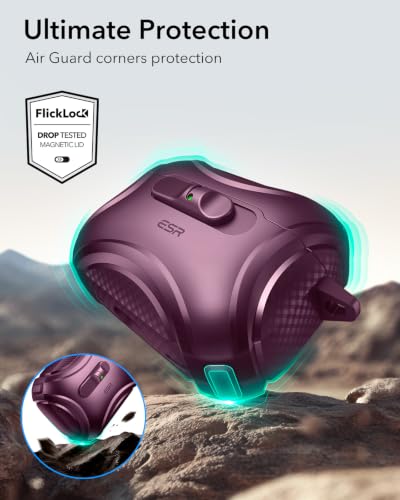 Image of ESR for AirPods Pro 3 Case (2025), Compatible with Airpods Pro 3rd Generation (USB-C Cable), Effortless MagSafe, Drop-Proof Lock, Easy Open, Cyber Series, Burgundy