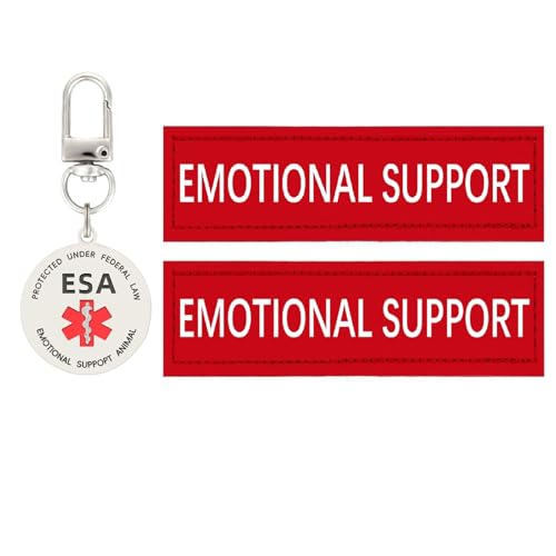 MYDEERYOO Emotional Support Dog Patches 2 pcs ESA ID Tag Easily Attach to Dog Collar Harness (Red Large)