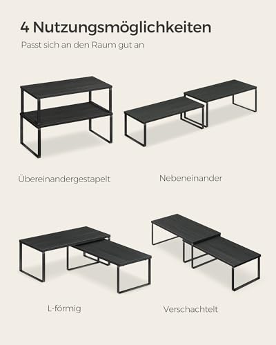 SONGMICS Gewürzregal, 4er Set, Küchenregal, Küchen-Organizer, erweiterbar, Gewürzhalter, stapelbar, mit Metallrahmen, 19,5 x 39,7 x 15,8 cm, tintenschwarz-ebenholzschwarz KCS028B01