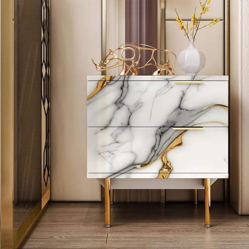 Image of VOOY Self-Adhesive Kitchen Wallpaper, PVC 3D Wall Sticker Oil Proof & Waterproof, Kitchen Backsplash Stickers Navy Blue and Golden Marble Pattern (60cm x 200cm) (Pack of 2) (TS-77)