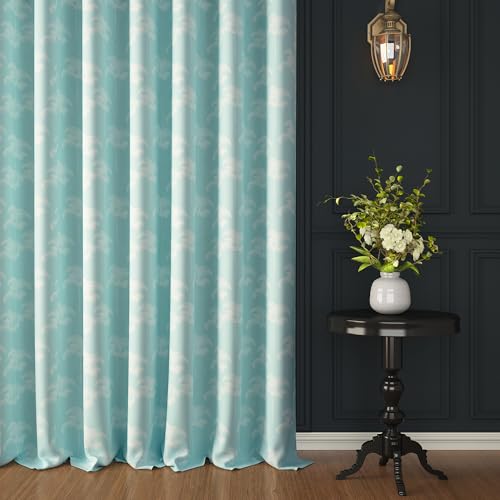 Image of Story@Home Window Curtains 5 Feet Long Set of 1 | Room Darkening Curtain | Floral Printed | Thermal Insulated Curtain for Living Room | (116 X 152 Cm, Aqua & White) | Perfect for Home Decor