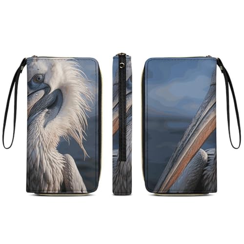Realistic Pelican Leather Wallet Smooth Zip Around Clutch Wristlet Travel Long Soft Purse for Women3